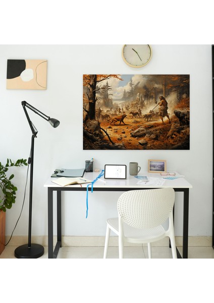 Orta Taş Devri Av Sahnesi Duvar Sanatı - Orta Taş Devri Kanvas Tablo Ev Dekorasyonu Av Sanatı modelleri