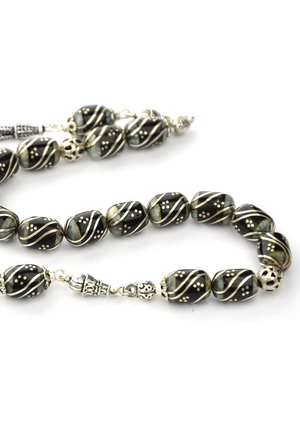 Oltu Taşı ve Galalith Çift Çeşmi Bülbül Işleme Kapsül Kesim Zaza Tespih