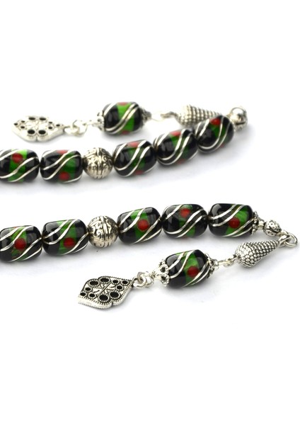 Kapsül Model Çift Çeşmi Işleme Galalith ve Oltu Taşı Zaza Tespih