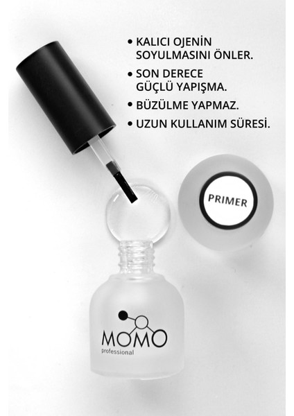 Momo Profesyonel Asitsiz Tırnak Primeri - Güçlü Yapışma Özellikleri ile, 15 ml