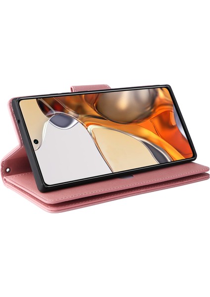 Xiaomi 11T Pro 5g Kılıf Için Perçin Dekor Deri Cüzdan Telefon Kapağı 9 Kart Yuvaları Ile-Gül Altın (Yurt Dışından) fırsatları