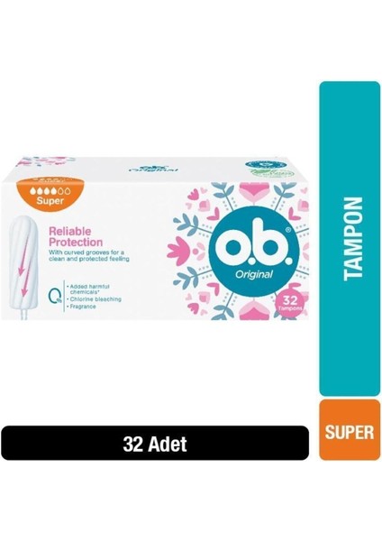 Orijinal Süper Tampon - 32 Adet, Yoğun Kanama Günleri İçin İdeal, Gün Boyu Konfor ve Sızıntı Önleyici Teknoloji ile