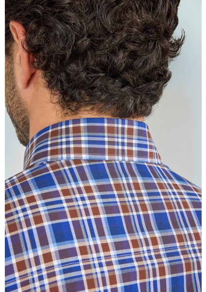 Regular Fit Paşa Yaka Kısa Kol Pamuk Kahve Erkek Gömlek GMEKS250005_D11 fırsatları