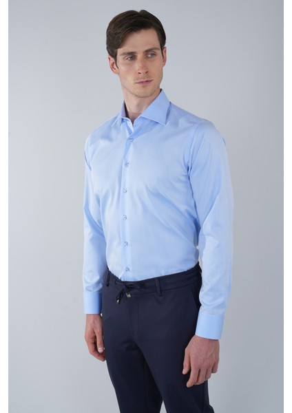 Klasik Yaka Regular Fit Mavi Uzun Kol Cepsiz Erkek Gömlek GMKLS250057_35