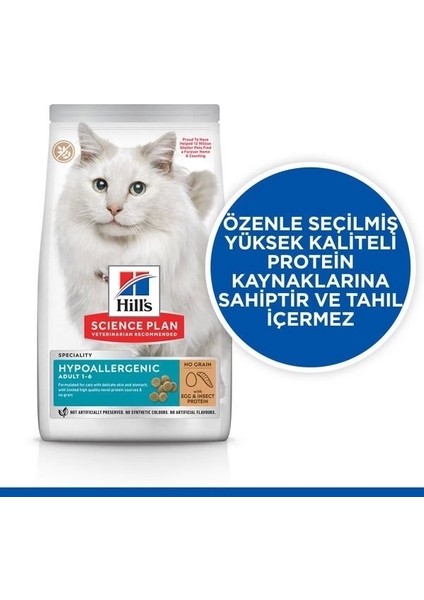 Hill's Science Plan Hypoallergenic Yumurtalı ve Böcekli Tahılsız Yetişkin Kedi Maması 1.5 kg fiyatları
