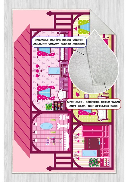 Dijital Baskılı Dekoratif Kaymaz Taban Yıkanabilir Prenses Evi Temalı Modern Çocuk Halısı fiyatları