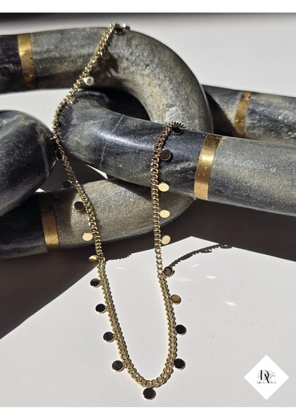 - Aurelia - Ezme Pul Detaylı Gold Kaplama Kadın Kolye