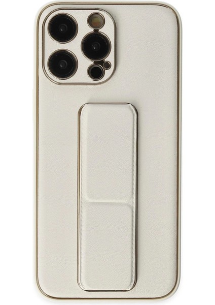Newface iPhone 13 Pro Kılıf Coco Deri Standlı Kapak - Beyaz