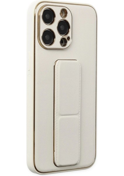 Newface iPhone 13 Pro Kılıf Coco Deri Standlı Kapak - Beyaz fiyatları