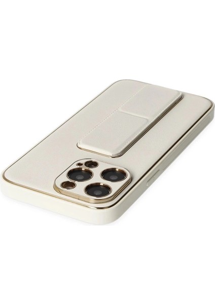 Newface iPhone 13 Pro Kılıf Coco Deri Standlı Kapak - Beyaz fırsatları