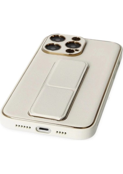 Newface iPhone 13 Pro Kılıf Coco Deri Standlı Kapak - Beyaz indirimleri