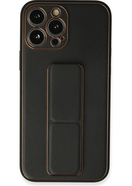 Newface iPhone 13 Pro Kılıf Coco Deri Standlı Kapak - Siyah