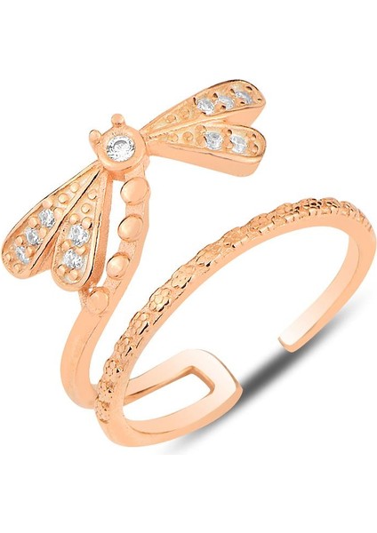 Gümüş Rose Zirkon Taşlı Yusufçuk Modeli Ayarlamalı Eklem Yüzük SGTL12158ROSE