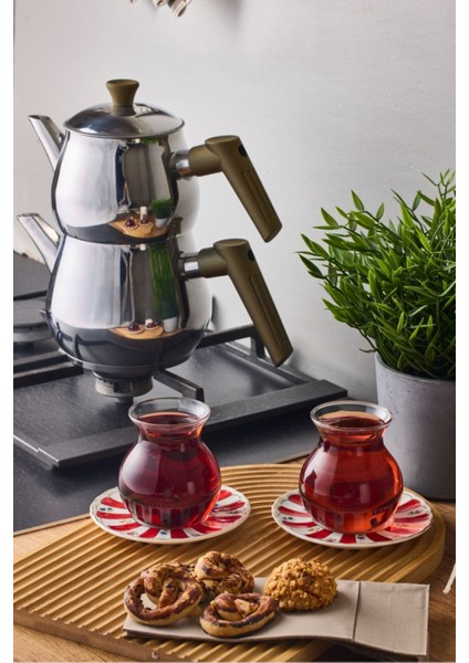 Keyfi Ala 6'lı Desensiz Borosilikat Cam Kulplu Şeffaf Çay Bardağı Modern Tasarım