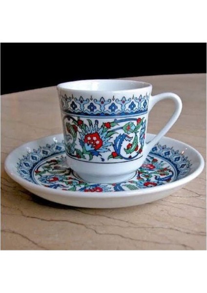 12 Parça Türk Kahvesi Fincan Takımı - 6 Kişilik Beyaz Desenli Çay ve Kahve Servis Seti