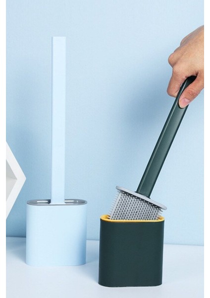 Beyaz Duvara Monte Kapaklı Askılı Tuvalet Fırçası Seti