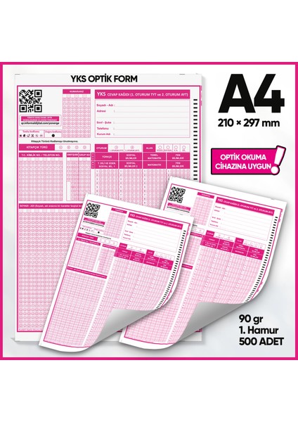 Yks-Msü Deneme Sınavları için 500 Adet (90.gr) Optik Form - Optik Okuma Uyumlu fiyatları