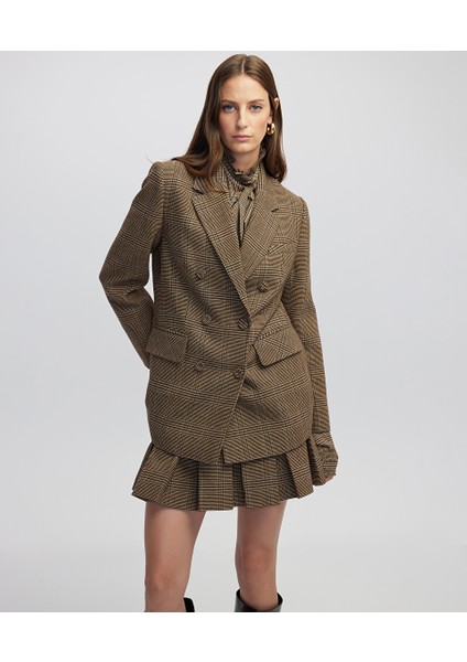 Broş Aksesuarlı Ekose Desen Blazer IW6250106016156