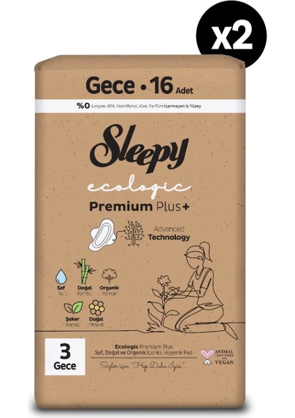 Ecologic Premium Plus Hijyenik Ped Gece 32 Adet fiyatları