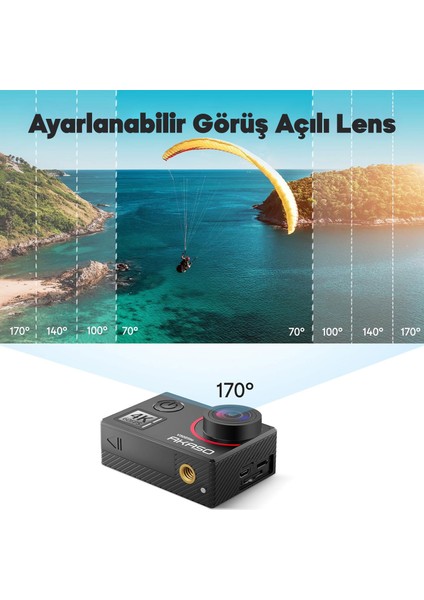 V50 Elite 4K/60FPS 20MP Wi-Fi Aksiyon Kamera ve Aksesuar Seti, Su Geçirmez Kılıf, App Kontrollü