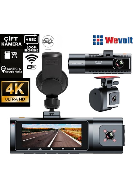 Premium MB-5700-2 Quad Hd 4K Gps+Wifi+(Türkçe Uygulama) Araç Içi Kamera. Akıllı 4K Araç Kamerası.