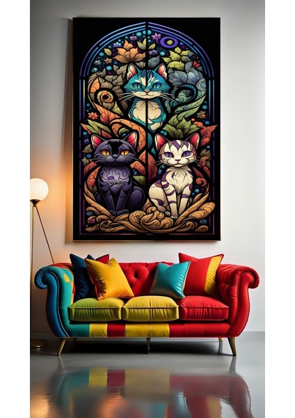 Soyut Sanatsal Kediler Iıı Ev Duvar Salon Güzellik Salonu Ofis Dükkan Dekarasyon Kanvas Tablo