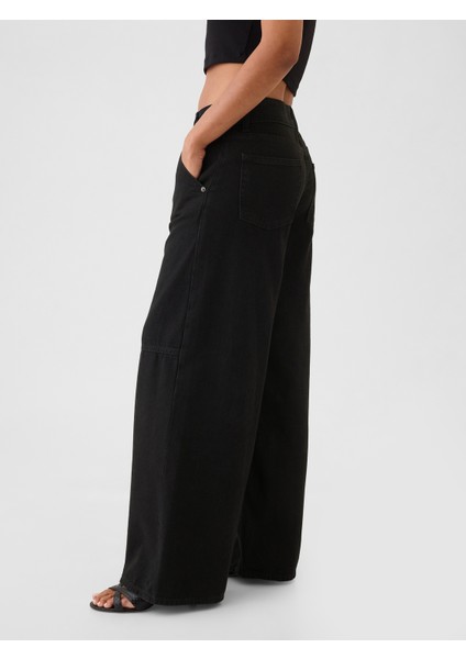 Kadın Siyah Mid Rise UltraSoft Baggy Jean Pantolon