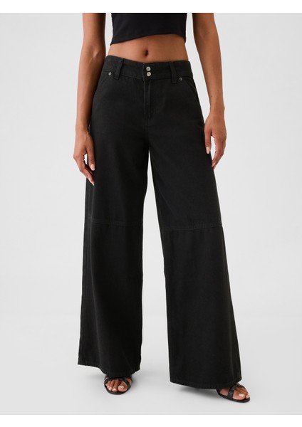 Kadın Siyah Mid Rise UltraSoft Baggy Jean Pantolon