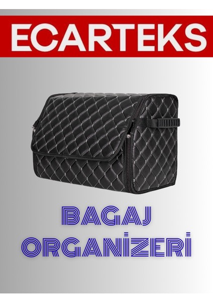 Oto Bagaj Organizeri Kapitone Deri Çanta Siyah-Gümüş Renk 40 cm