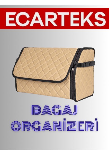 Oto Bagaj Organizeri Kapitone Deri Çanta Krem Renk 40 cm