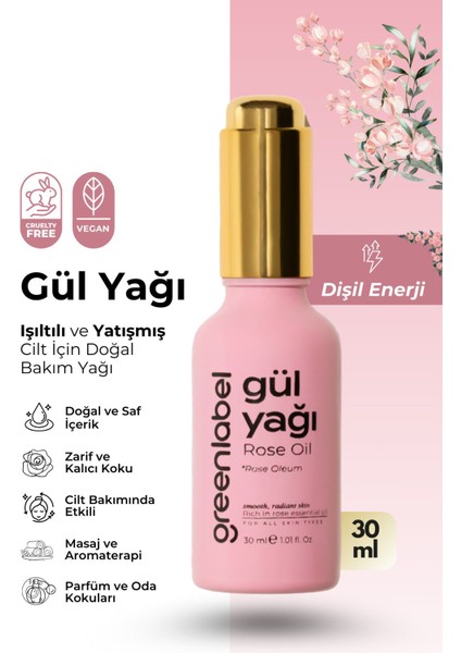 Gül Yağı 30 ml - Doğal ve Saf Bitkisel Yağ, Cilt ve Saç Bakımı için İdeal