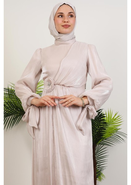 Beli Gül Detay Abiye Bej indirimleri