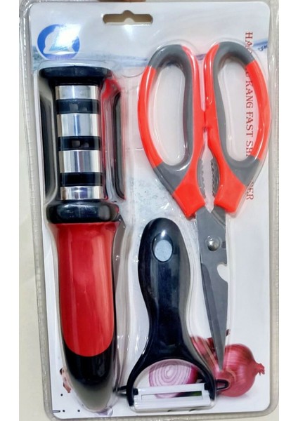 Çok Fonksiyonlu Mutfak Makası ve 3 Kademeli Bileyici Seti