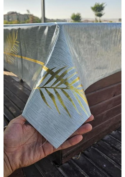 Modern Yaprak Desenli Şeffaf Pvc Masa Örtüsü Silinebilir Kaymaz Sofra Örtüsü Su Geçirmez