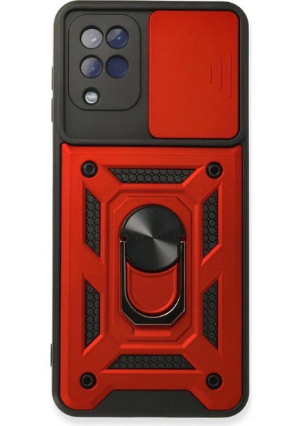 Newface Samsung Galaxy A22 Kılıf Pars Lens Yüzüklü Silikon - Kırmızı