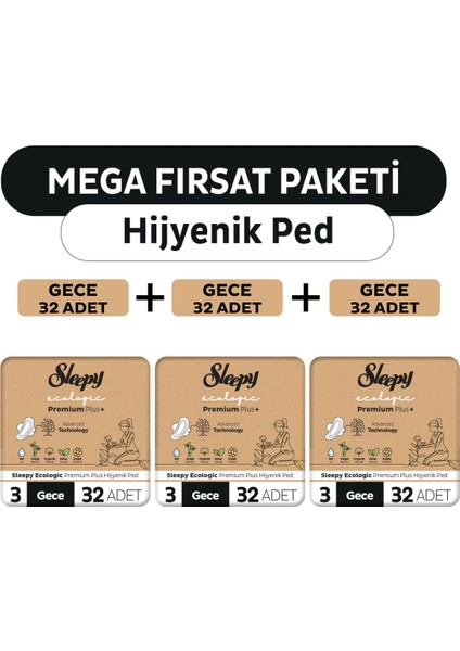 Ecologic Premium Plus Hijyenik Ped Mega Fırsat Paketi Gece 96 Adet