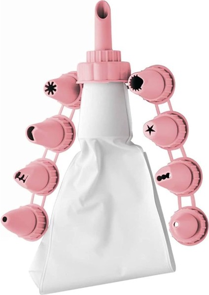 Pembe 7'li Krema Torbası Şekillendirici Seti, Pratik ve Şık Kullanım Sağlar.