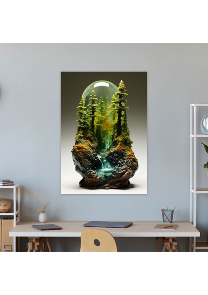 Gerçekçi Cam Heykel Nehir Kanvas Tablo - Ev Dekorasyonu Yemyeşil Orman Duvar Sanatı fiyatları