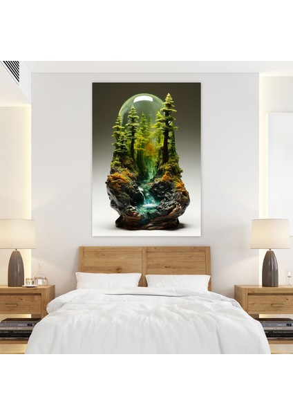 Gerçekçi Cam Heykel Nehir Kanvas Tablo - Ev Dekorasyonu Yemyeşil Orman Duvar Sanatı modelleri
