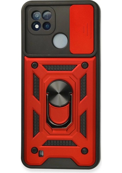 Newface Realme C11 2021 Kılıf Pars Lens Yüzüklü Silikon - Kırmızı