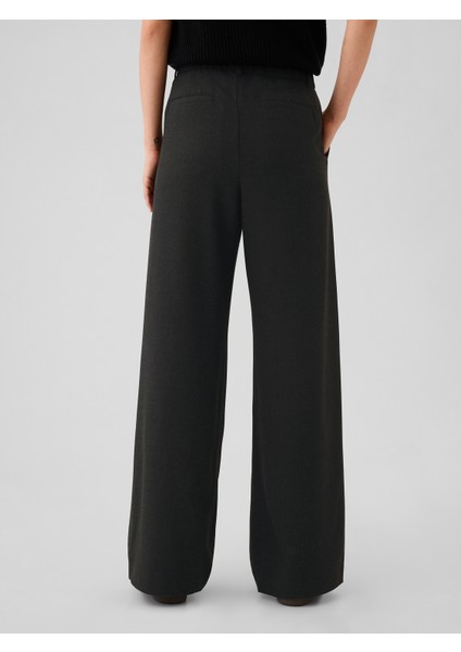 Kadın Siyah High Rise Brushed Twill Pileli Pantolon