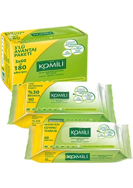 3x60 Yaprak Aromalı Islak Temizleme Mendili - Bebekler İçin Dermatolojik Olarak Test Edilmiştir fiyatları