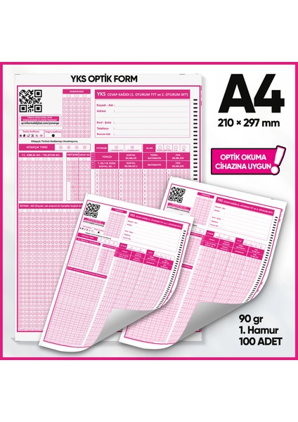 Yks-Msü Deneme Sınavları için 100 Adet (90.gr) Optik Form - Optik Okuma Uyumlu fiyatları