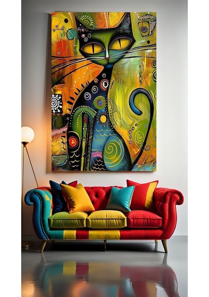 Soyut Sanatsal Kedi Ev Duvar Salon Güzellik Salonu Ofis Dükkan Dekarasyon Kanvas Tablo