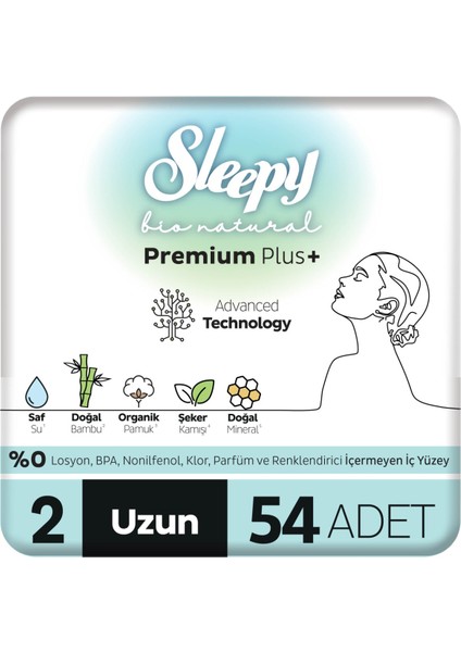 Bio Natural Premium Plus Hijyenik Ped Süper Avantaj Paketi Uzun 54 Adet