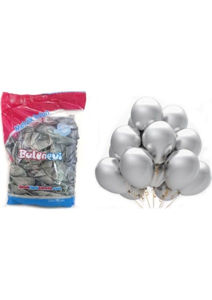 100'LÜ 12" Metalik Silver Gümüş Baskı Balonu 074911