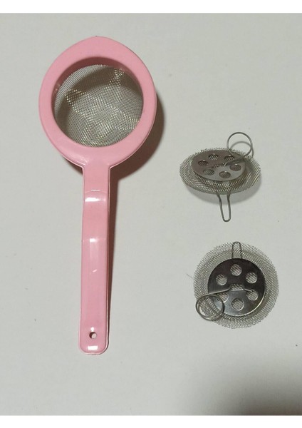 3'lü Çay Süzgeci Seti, Plastik Saplı ve Ekstra Söktak Süzgeçler