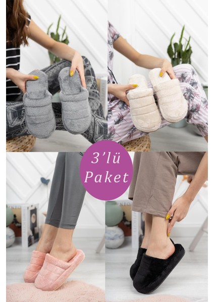 3'lü Paket Kapalı Kadın Terlik Ev Terliği