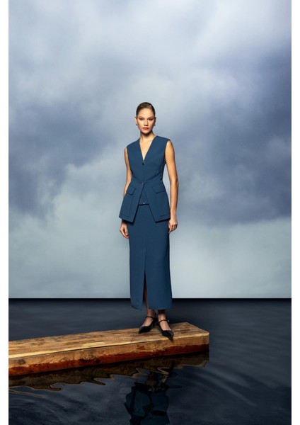 Asimetrik Tek Düğmeli Yelek 26W70801 modelleri