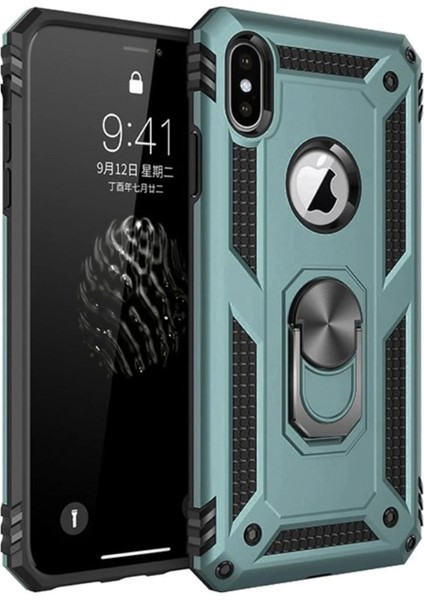 Newface iPhone Xs Max Kılıf Sofya Yüzüklü Silikon Kapak - Yeşil